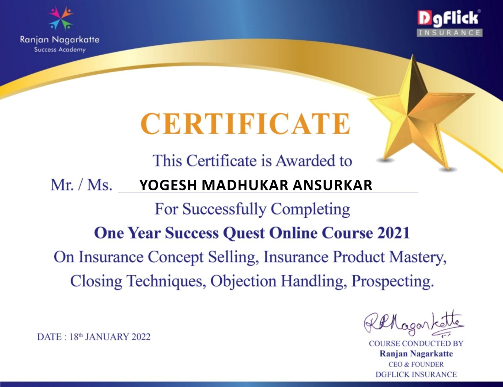 Attended One Year Success Quest Online Course 2021